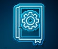 Glowing neon line User manual icon isolated on blue background. User guide book. Instruction sign. Read before use Royalty Free Stock Photo
