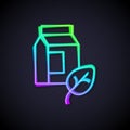 Glowing neon line Vegan milk icon isolated Glowing neon line background. Vegetarian product. Vector