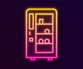 Glowing neon line Vending machine of food and beverage automatic selling icon isolated on black background. Vector