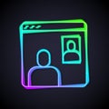 Glowing neon line Video chat conference icon isolated on black background. Computer with video chat interface active Royalty Free Stock Photo