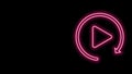 Glowing neon line Video play button like simple replay icon isolated on black background. 4K Video motion graphic