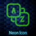 Glowing neon line Vocabulary icon isolated on brick wall background. Vector