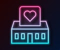 Glowing neon line Volunteer center icon isolated on black background. Vector