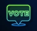 Glowing neon line Vote icon isolated on blue background. Vector