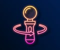 Glowing neon line VR controller game icon isolated on black background. Virtual reality experience, sensation of