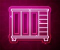 Glowing neon line Wardrobe icon isolated on red background. Cupboard sign. Vector