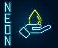 Glowing neon line Washing hands with soap icon isolated on black background. Washing hands with soap to prevent virus Royalty Free Stock Photo