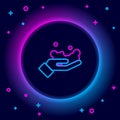 Glowing neon line Washing hands with soap icon isolated on black background. Washing hands with soap to prevent virus Royalty Free Stock Photo