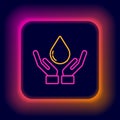 Glowing neon line Washing hands with soap icon isolated on black background. Washing hands with soap to prevent virus Royalty Free Stock Photo