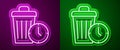 Glowing neon line Waste of time icon isolated on purple and green background. Trash can. Garbage bin sign. Recycle Royalty Free Stock Photo