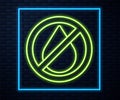 Glowing neon line Water drop forbidden icon isolated on brick wall background. No water sign. Vector Illustration Royalty Free Stock Photo