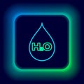 Glowing neon line Water drop with H2O icon isolated on black background. Water formula. Colorful outline concept. Vector