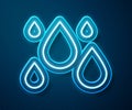 Glowing neon line Water drop icon isolated on blue background. Vector Illustration Royalty Free Stock Photo