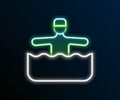 Glowing neon line Water gymnastics icon isolated on black background. Colorful outline concept. Vector