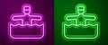 Glowing neon line Water gymnastics icon isolated on purple and green background. Vector