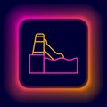 Glowing neon line Water slide with pool icon isolated on black background. Aquapark. Colorful outline concept. Vector