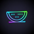 Glowing neon line Watermelon icon isolated on black background. Vector