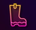 Glowing neon line Waterproof rubber boot icon isolated on black background. Gumboots for rainy weather, fishing