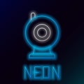 Glowing neon line Web camera icon isolated on black background. Chat camera. Webcam icon. Colorful outline concept