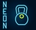 Glowing neon line Weight icon isolated on black background. Kilogram weight block for weight lifting and scale. Mass