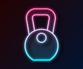 Glowing neon line Weight icon isolated on black background. Kilogram weight block for weight lifting and scale. Mass