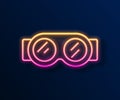 Glowing neon line Welding glasses icon isolated on black background. Protective clothing and tool worker. Vector