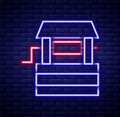 Glowing neon line Well icon isolated on brick wall background. Colorful outline concept. Vector