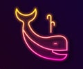 Glowing neon line Whale icon isolated on black background. Vector