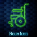 Glowing neon line Wheelchair for disabled person icon isolated on brick wall background. Vector Illustration Royalty Free Stock Photo