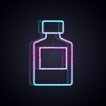 Glowing neon line Whiskey bottle icon isolated on black background. Vector