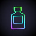 Glowing neon line Whiskey bottle icon isolated on black background. Vector