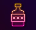 Glowing neon line Whiskey bottle icon isolated on black background. Vector