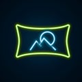 Glowing neon line Wide angle picture icon isolated on black background. Panorama view. Colorful outline concept. Vector Royalty Free Stock Photo