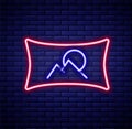 Glowing neon line Wide angle picture icon isolated on brick wall background. Panorama view. Colorful outline concept Royalty Free Stock Photo
