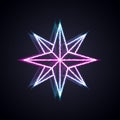 Glowing neon line Wind rose icon isolated on black background. Compass icon for travel. Navigation design. Vector