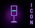 Glowing neon line Wine glass icon isolated on black background. Wineglass icon. Goblet symbol. Glassware sign. Colorful Royalty Free Stock Photo