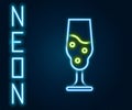 Glowing neon line Wine glass icon isolated on black background. Wineglass icon. Goblet symbol. Glassware sign. Happy Royalty Free Stock Photo