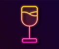 Glowing neon line Wine glass icon isolated on black background. Wineglass icon. Goblet symbol. Glassware sign. Happy Royalty Free Stock Photo