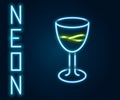 Glowing neon line Wine glass icon isolated on black background. Wineglass sign. Colorful outline concept. Vector Royalty Free Stock Photo