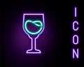 Glowing neon line Wine glass icon isolated on black background. Wineglass sign. Colorful outline concept. Vector Royalty Free Stock Photo