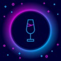 Glowing neon line Wine glass icon isolated on black background. Wineglass sign. Colorful outline concept. Vector Royalty Free Stock Photo