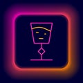Glowing neon line Wine glass icon isolated on black background. Wineglass sign. Colorful outline concept. Vector Royalty Free Stock Photo