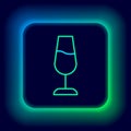 Glowing neon line Wine glass icon isolated on black background. Wineglass sign. Colorful outline concept. Vector Royalty Free Stock Photo