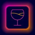 Glowing neon line Wine glass icon isolated on black background. Wineglass sign. Colorful outline concept. Vector Royalty Free Stock Photo