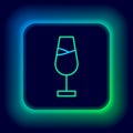 Glowing neon line Wine glass icon isolated on black background. Wineglass sign. Colorful outline concept. Vector Royalty Free Stock Photo