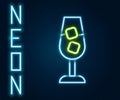 Glowing neon line Wine glass icon isolated on black background. Wineglass sign. Colorful outline concept. Vector Royalty Free Stock Photo