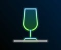 Glowing neon line Wine glass icon isolated on black background. Wineglass sign. Colorful outline concept. Vector Royalty Free Stock Photo