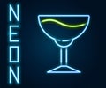 Glowing neon line Wine glass icon isolated on black background. Wineglass sign. Colorful outline concept. Vector Royalty Free Stock Photo