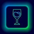 Glowing neon line Wine glass icon isolated on black background. Wineglass sign. Colorful outline concept. Vector Royalty Free Stock Photo