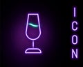 Glowing neon line Wine glass icon isolated on black background. Wineglass sign. Colorful outline concept. Vector Royalty Free Stock Photo